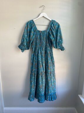 Grace Holiday Smocked Square-Neck Maxi Dress in Teal Floral